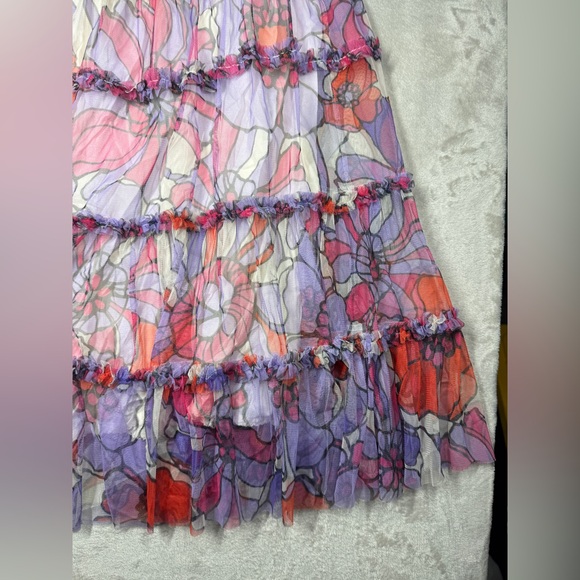 NWT Anthropologie Maeve Floral Tulle Tiered Ruffle A Line Purple Midi Skirt M - Picture 14 of 16